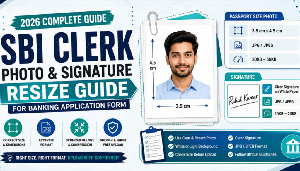 sbi-clerk-photo-and-signature-resize-guide-2026-for-banking-application-form-image-size-format-upload-dimensions-and-compression-banner